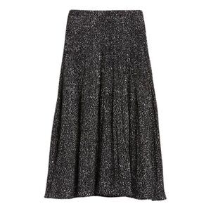 Banana Republic Midi Skirt Pleated Elastic Waist Black White Spot Print S
